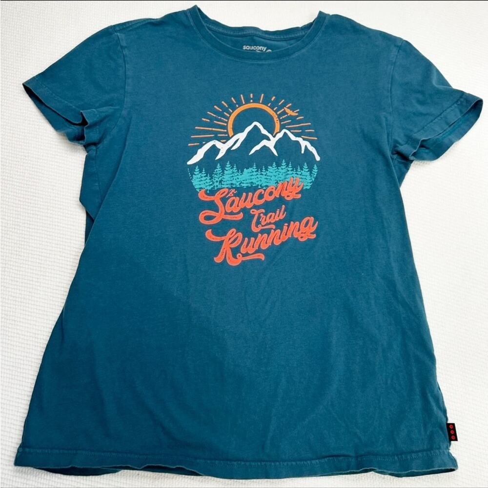 Saucony Women's Size S "Rested" Dark Teal Blue Trail Running Tshirt